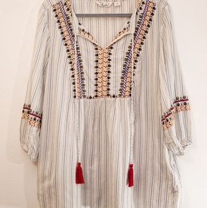 Caffe Marrakesh, striped blouse with embroidery and tassel detail
